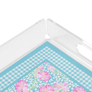 Pink Roses White Butterflies Check Perfume Tray