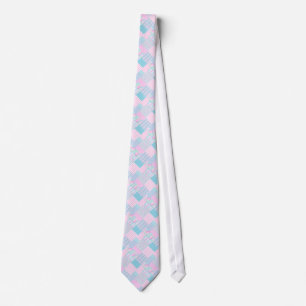 Pink Roses White Butterflies Faux Patchwork Tie