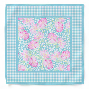 Pink Roses, White Butterflies, Gingham Bandana