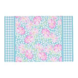 Pink Roses, White Butterflies, Gingham Placemat