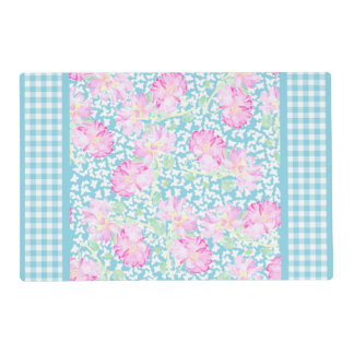 Pink Roses, White Butterflies, Gingham Placemat