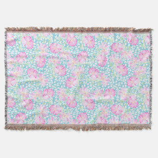 Pink Roses White Butterflies on Blue Throw Blanket