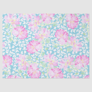 Pink Roses, White Butterflies on Blue Tissue Paper