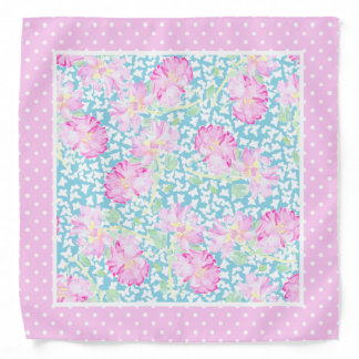 Pink Roses, White Butterflies, Polka Dots Bandana