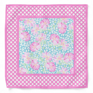Pink Roses, White Butterflies, Polka Dots Bandana
