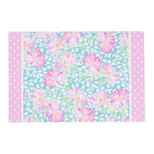 Pink Roses White Butterflies Polka Dots Placemat