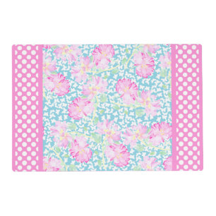 Pink Roses White Butterflies Polka Dots Placemat