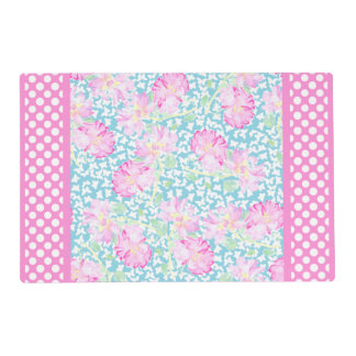 Pink Roses White Butterflies Polka Dots Placemat