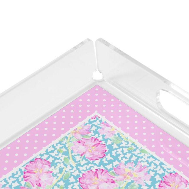 Pink Roses White Butterflies Polkas Perfume Tray (Corner)