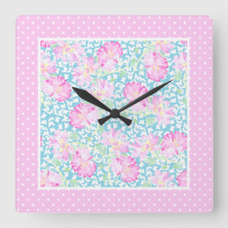 Pink Roses White Butterflies Polkas Wall Clock