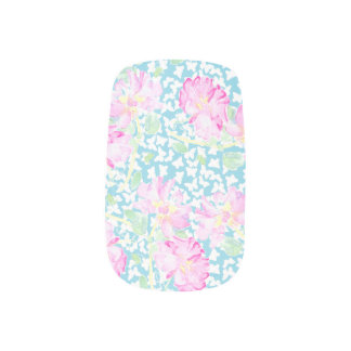 Pink Roses White Butterflies Sky Blue Minx Nails Nail Art