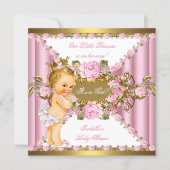 Pink Roses White Gold Princess Baby Shower Blonde Invitation (Front)