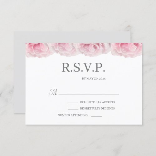 Pink Roses White Gray Elegant Floral Wedding RSVP Invitation