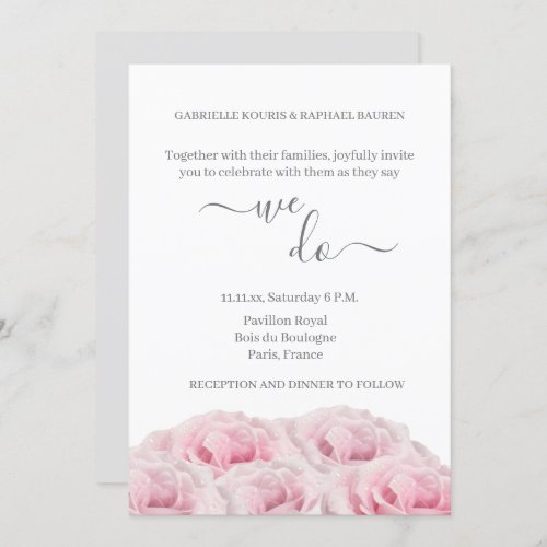 Pink Roses White Gray Floral Elegant We Do Wedding Invitation