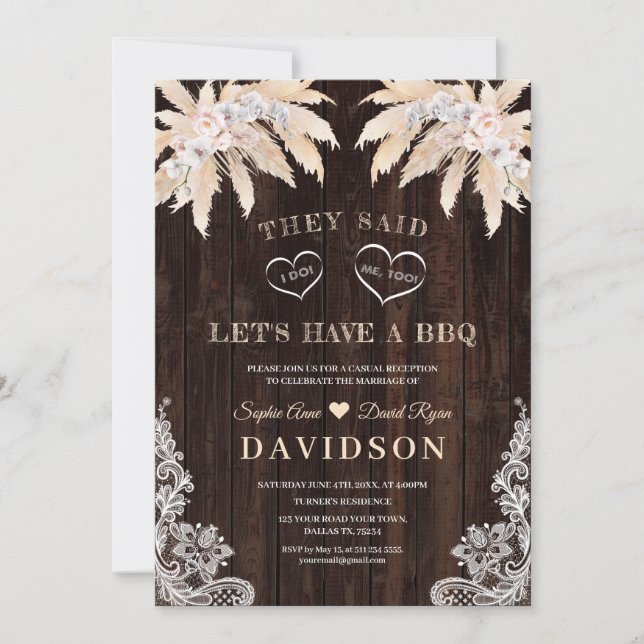 Pink Roses White Orchid Pampas After Wedding BBQ Invitation (Front)