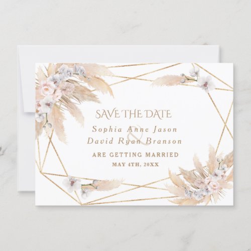 Pink Roses White Orchid Pampas Grass Gold Wedding Save The Date