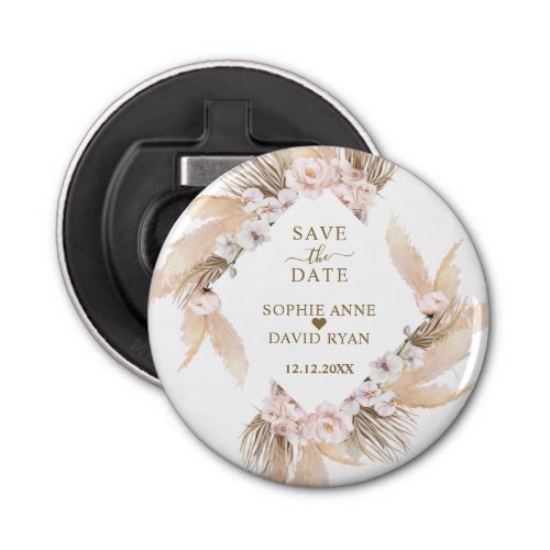 Pink Roses White Orchid Pampas Grass Wedding   Bot Bottle Opener