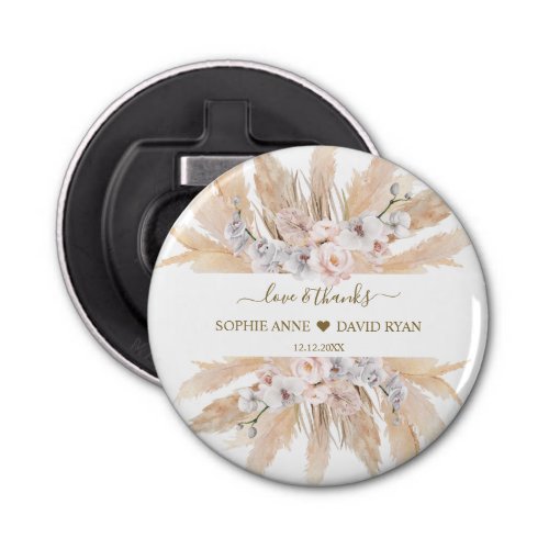 Pink Roses White Orchid Pampas Grass Wedding   Bottle Opener