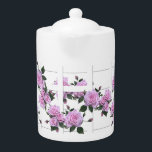 Pink Roses White Picket Fence Teapot<br><div class="desc">Pretty country cottage style pink roses and white picket fence teapot.</div>