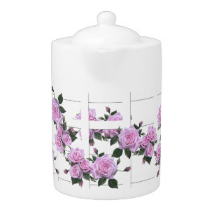 Pink Roses White Picket Fence Teapot