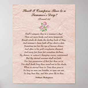 Pink Roses, William Shakespeare Love Poem Poster