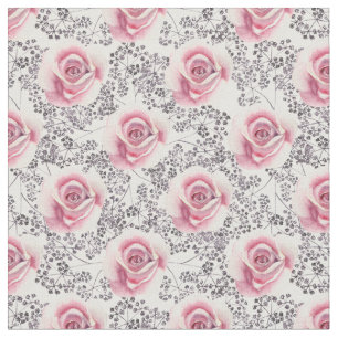 Pink Roses with Black and White Floral Background Fabric