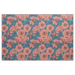 Pink roses with blue leaves on blue fabric