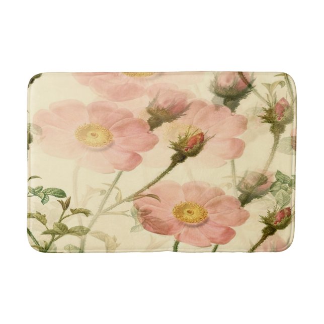 Pink Roses with Buds Floral Bath Mat Large (Front)