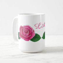 Pink roses with cursive initials personalized mug