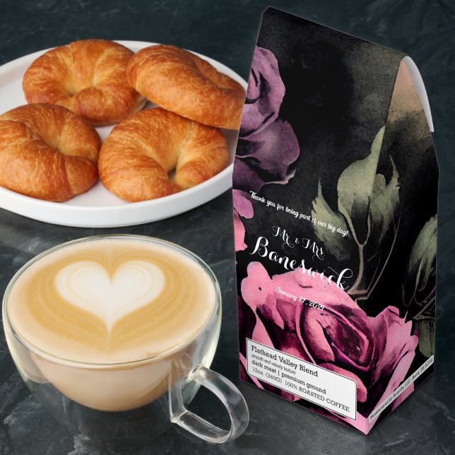 Pink Roses with Dark Background Wedding Favor Gift Roasted Coffee (Breakfast)