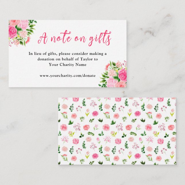 Pink Roses with Foliage Birthday A Note On Gifts Enclosure Card (Front/Back)