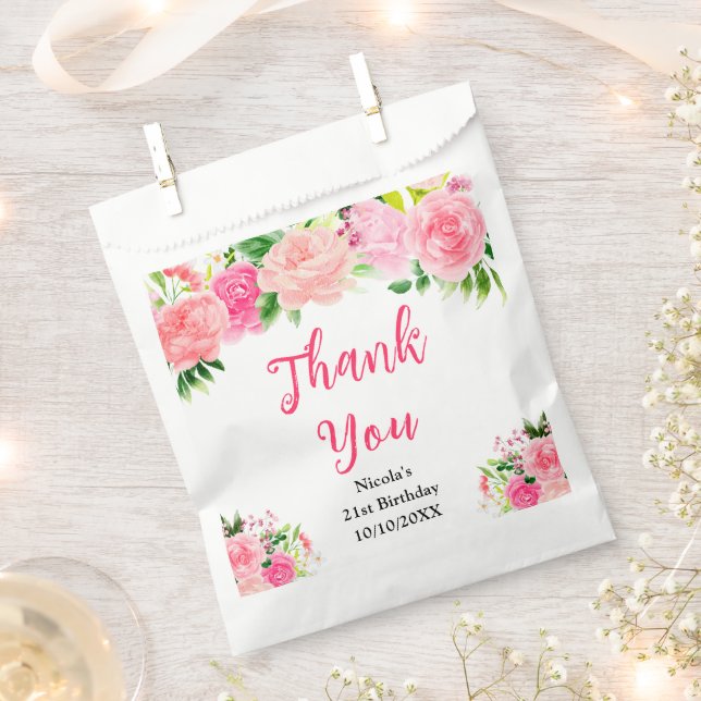 Pink Roses with Foliage Birthday Favor Bag (Clipped)