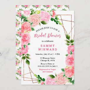 Pink Roses with Foliage Bridal Shower Invitation