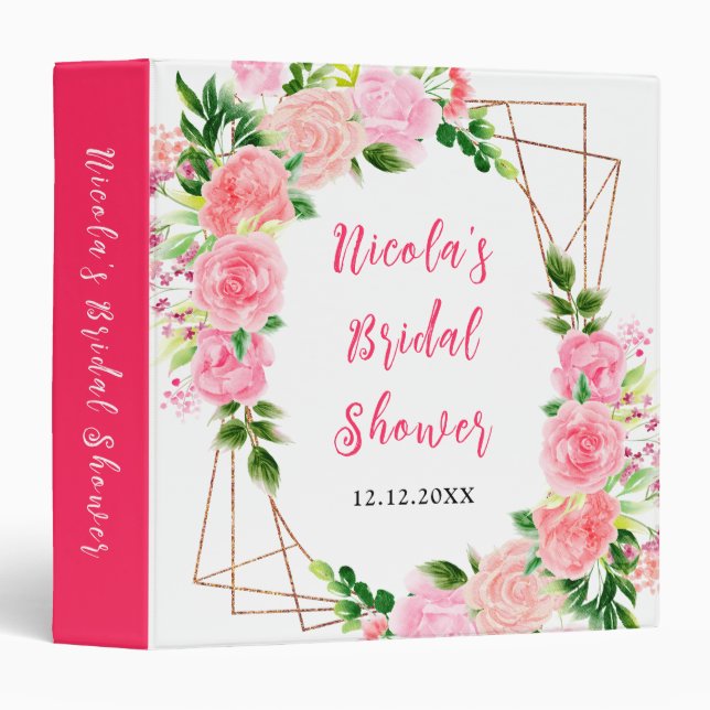 Pink Roses with Foliage Bridal Shower Photo Album 3 Ring Binder (Front/Spine)