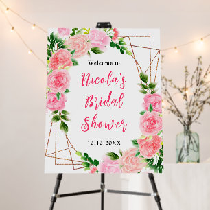 Pink Roses with Foliage Bridal Shower Welcome Foam Board