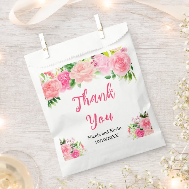 Pink Roses with Foliage Wedding Favor Bag (Clipped)