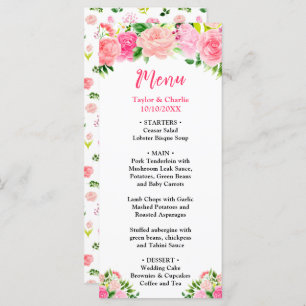 Pink Roses with Foliage Wedding Menu