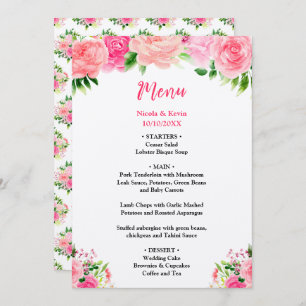 Pink Roses with Foliage Wedding Menu
