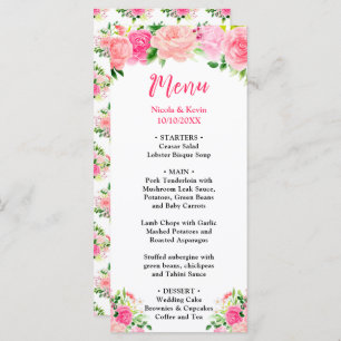 Pink Roses with Foliage Wedding Menu