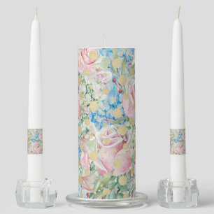 Pink Roses With Gold Circles Unity Candle Set