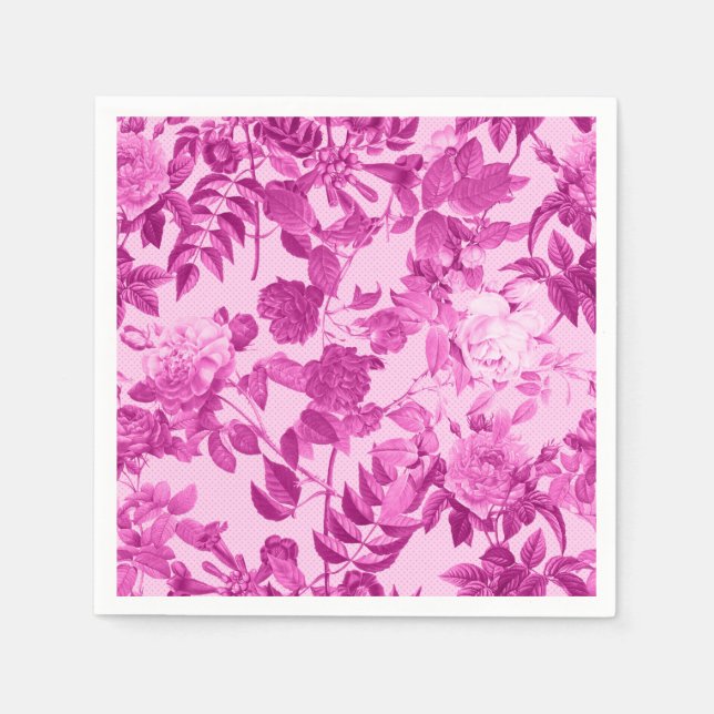 Pink Roses With Leaves Pattern Napkins (Front)