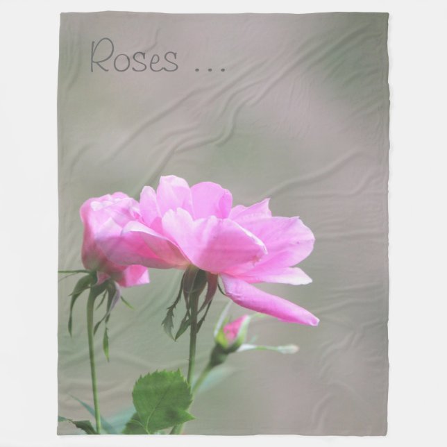 Pink Roses With Light Grey Fleece Blanket (Front)