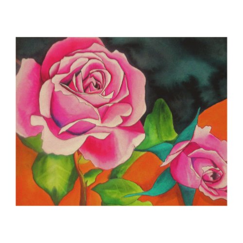 Pink Roses with orange contemporary watercolor art