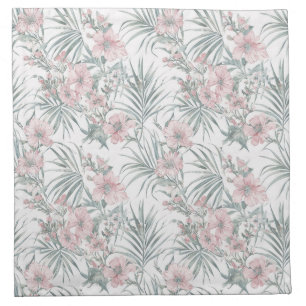 Pink Roses With Palm Leaves On White Retro Pattern Cloth Napkin