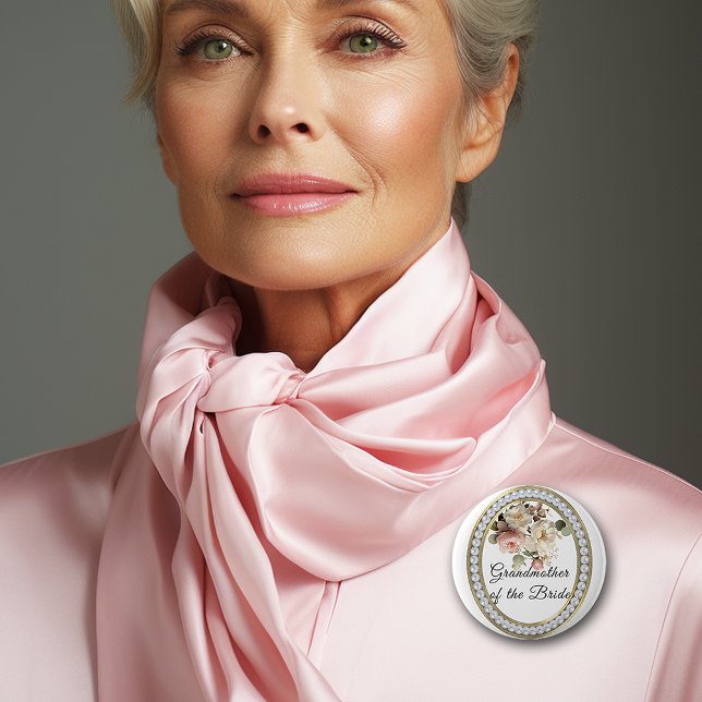 Pink Roses with Pearls Grandmother of the Bride  Button (Creator Uploaded)