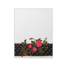 Pink Roses with Pink Polka Dots on Black Border