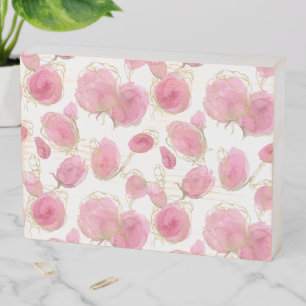 Pink roses wooden box sign