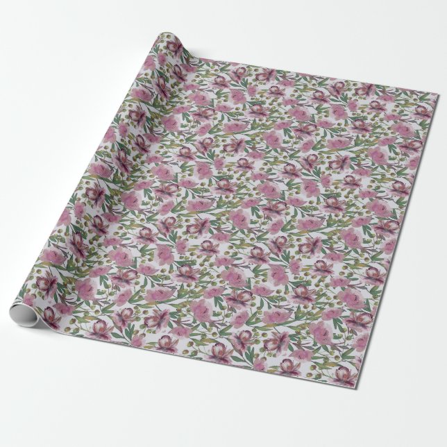 Pink Roses Wrapping Paper (Unrolled)