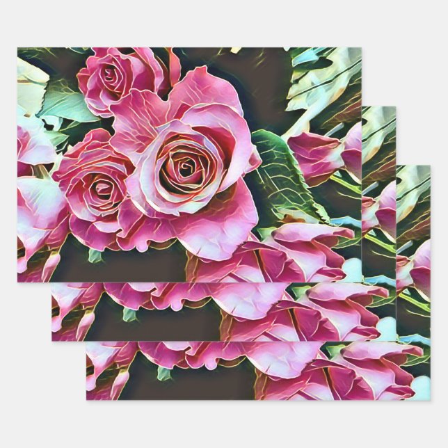 PINK ROSES WRAPPING PAPER SHEETS (Set)