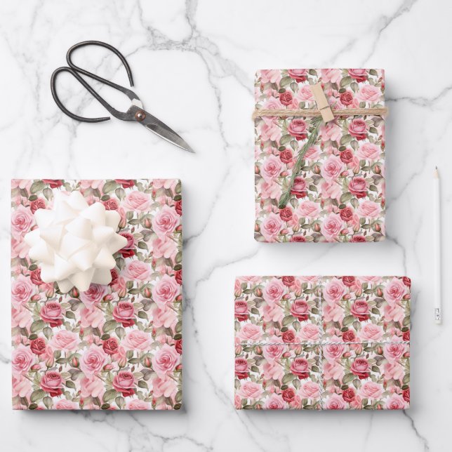 Pink Roses Wrapping Paper Sheets (Front)
